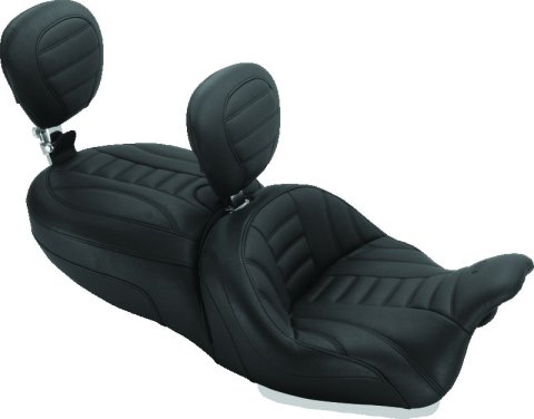 Mustang Motorcycle Seats Powersports 79595 15-21 Harley Freewheeler Std Touring Deluxe 1PC Seat w/Driver and Passenger Backrest - Black
