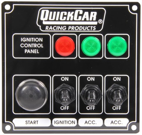 QuickCar Ignition Control Panels 50-825 Electrical Switch Panels, Panels, 4 Switches, Lighted, Push Button Starter Switch, Aluminum, Black, Dash Mount, Each