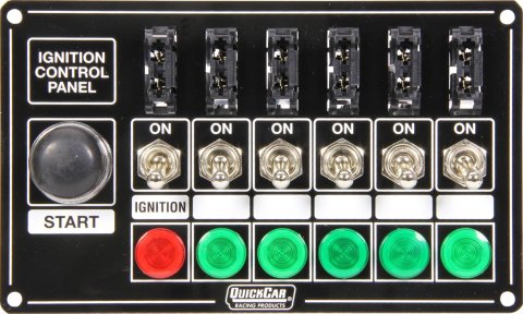 QuickCar Ignition Control Panels 50-864 Panel, Dash Mount, 6 Switches, Lighted, Aluminum, Black, Each