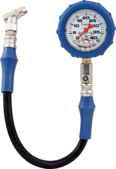 QuickCar Liquid-Filled Tire Pressure Gauges 56-041 Gauge, Liquid-Filled, 0-40 psi., 2.5 in, Diameter, Analog, 14 in. Hose, Each