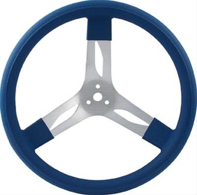 QuickCar Steering Wheels 68-0012 Wheel, Aluminum, Natural Color 3-Spoke, Blue Rubber Grip, 15.0 in. Dia., 3.0 in. Dish, 3-Bolt, Each