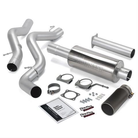 Banks Power Monster Exhaust Systems 48938-B System, Exhaust, Cat-Back, Stainless Steel, Single Exit, Rear Side Turnout, Black Tip, Chevy, GMC, 6.6L, Catalytic Converter, Kit