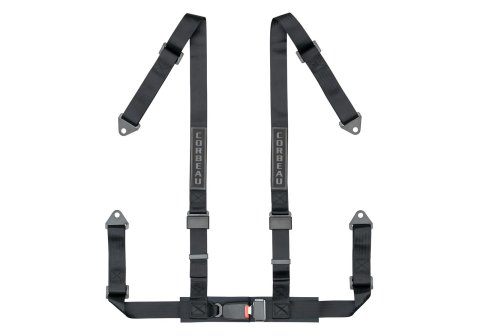 Corbeau 4-Point Harness 44001B Harness, 4-Point, Pull Down, Nylon, Black, 2 in. Width, OEM Style Latch, Bolt-in, Each