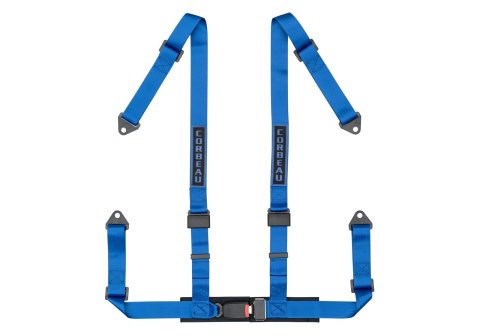 Corbeau 4-Point Harness 44005B Harness, 4-Point, Pull Down, Nylon, Blue, 2 in. Width, OEM Style Latch, Bolt-in, Each