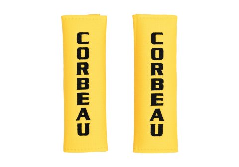 Corbeau Harness Pads 50503 Pads, Cloth, Yellow, Racing Logo, 3.00 in. Width, Pair
