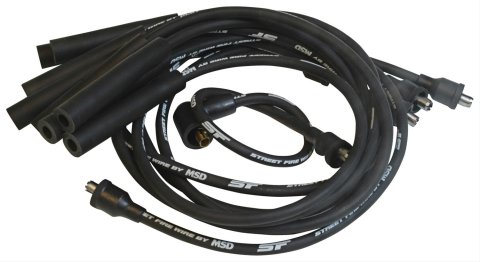 MSD Street Fire Spark Plug Wire Sets 5530 Wires, Fire, 8mm, Black, Straight Boots, Chrysler, Dodge, Plymouth, Small Block, Set