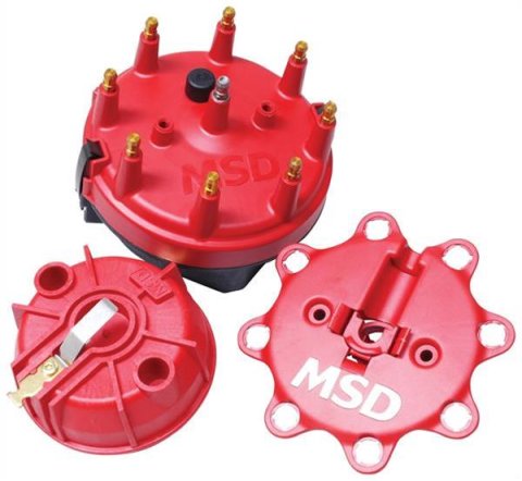 MSD Cap-A-Dapts 8441 Cap and Rotor, Red, Male/HEI, Stainless Terminals, Clamp-Down, Small Dia., Pro-Billet Distributors, Kit
