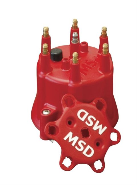 MSD Replacement Distributor Caps 8014 Cap, Male/HEI, Red, Clamp On, GM, V6, Each