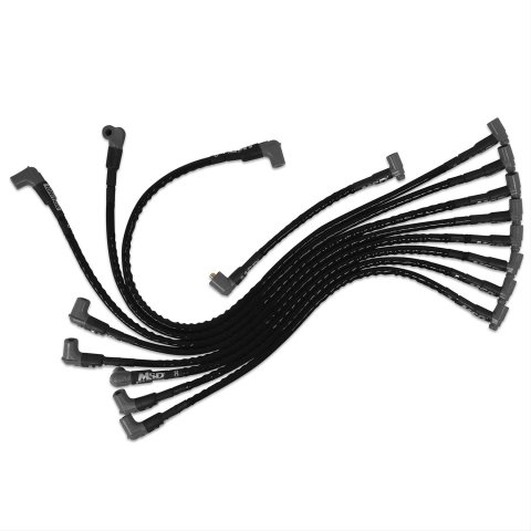 MSD Race Tailored Super Conductor Sleeved Spark Plug Wire Sets 31351 Wires, Sleeved, Spiral Core, Male/HEI, 8.5mm, Black, 90 degree Boots, Chevy, Small Block, Set