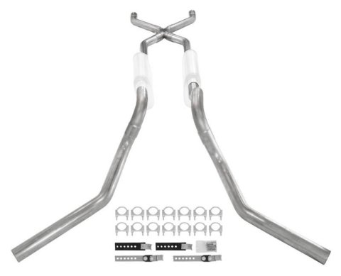 Pypes Header/Crossmember-Back Exhaust Systems SGT75 Systems, Crossmember Back w/ X-pipe System 63-66 GM Truck split side dual exit 2.5 inch intermediate