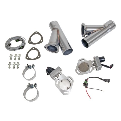 Pypes Electric Cutouts HVE10K3 Exhaust Cutouts, Electric, Bolt-on, Round, Aluminum Flange, Natural, 3.000 in. Diameter, Stainless Steel Y-pipe, Kit