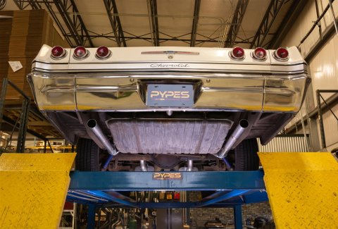 Pypes Violator Dual Exhaust Systems SGB45V System, Violator, Crossmember Back, 409 Stainless Steel, Natural, H-Pipe, Rear Exit, Chevy, Impala, Kit