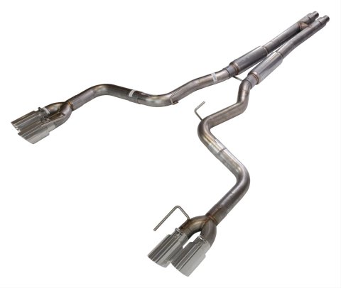 Pypes H-Bomb Exhaust Systems SFM87MH Cat Back System; Split Rear Quad Exit; 3 in. quad 304 SS polished tips; Hardware included; Mid Muffler; Hpipe; 409 SS Natural Finish