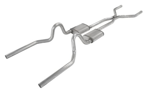Pypes H-Bomb Exhaust Systems SFM44 System, Crossmember Back w/H-Pipe 71-73 Mustang Split Rear Dual Exit 2.5 in Int & Tail Pipe Hardware Incl Muffler & Tip Not Incl