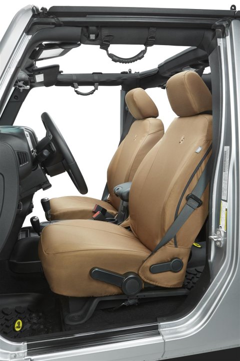 Bestop Seat Covers for 2013-2018 WRANGLER, 2018 WRANGLER JK - 2928304 Covers, First Row, Bucket, 600-denier, Tan, Jeep, Pair