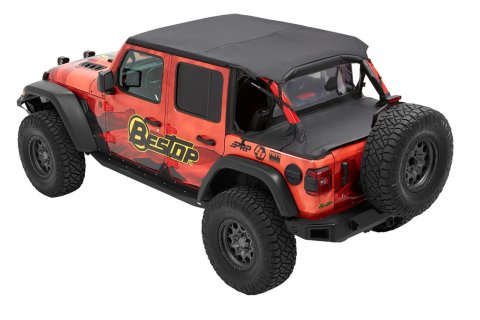 Bestop Header Extended Safari Cable-Style Bikini Tops for 2024-2026 WRANGLER - 52613-35 Soft Top, Cable Top, Cloth, Black, Jeep, Each