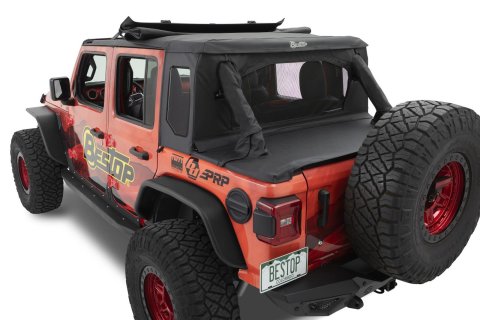 Bestop Halftops for 2018-2024 WRANGLER - 5390235 Soft Top, Half Top, Partial, Complete Top, Polymer Cloth, Black Diamond, Jeep, Each