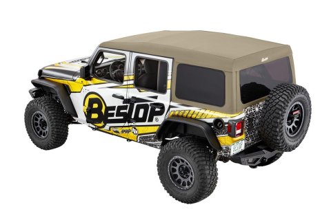 Bestop Supertop Ultra Squareback Tops for 2018-2024 WRANGLER - 54725-74 Soft Top, Squareback, Polymer Cloth, Pebble Beige Twill, Jeep, 4 Door, Each