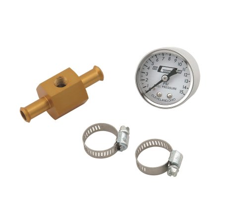 Mr. Gasket Fuel Pressure Gauge/Inline Adapter Kits 1560 Gauge, Pressure, Analog, 0-15 psi, 1.5 in. Diameter, White Face, Each