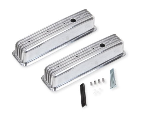 Mr. Gasket Cast Aluminum Valve Covers 6856G Covers, Centerbolt Mounting, Aluminum, Tall, Polished, Finned Top, Chevy, 5.0L, 5.7L, Pair