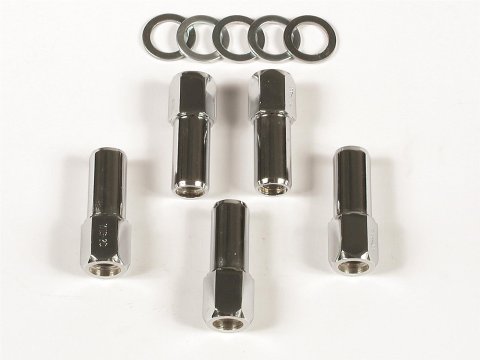 Mr. Gasket Lug Nuts 4303G Nuts, Shank with Washer, 1/2 in. x 20 RH, Open End, Chrome Plated Steel, Set of 5