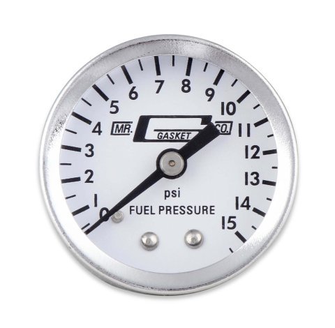 Mr. Gasket Fuel Pressure Gauges 1561 Gauge, Pressure, 0-15 psi, 1 1/2 in., Analog, Mechanical, White Face, Each