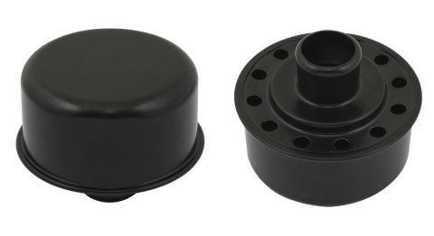 Mr. Gasket Flat Black Valve Cover Breathers 9810BP Breathers, Black, Round, Push-in, Steel, Matte Powdercoated, Plain Top Style, 1.220 in. Hole Size, Each