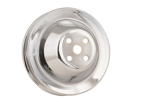 Mr. Gasket Chrome Water Pump Pulleys 4971 Pulley, V-Belt, 2-Groove, Steel, Chrome, Chevy, Small Block, Short Pump, Each
