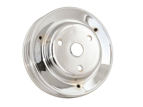 Mr. Gasket Chrome Plated Crank Pulleys 4978 Crankshaft Pulley, V-Belt, 3-Groove, Steel, Chrome, Chevy, Small Block, Long Pump, Each