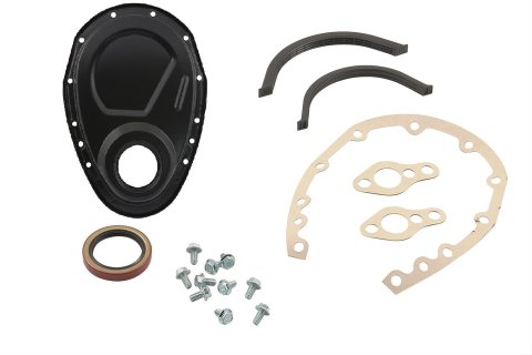Mr. Gasket Timing Covers 4590BP Cover, One-piece, Steel, Black Matte, Bolts, Front Seal, Water Pump Gaskets, Chevy, Small Block, Kit