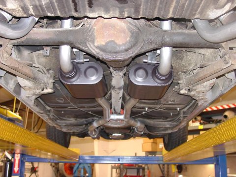 Flowmaster American Thunder Exhaust Systems 17119 System, Thunder, Dual, Crossmember Back, Split Rear, 2.5 in. Dia., w/H-Pipe and Mufflers, Steel, Aluminized, GM, A-Body, Kit