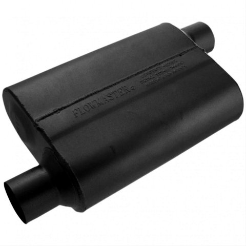 Flowmaster 40 Series Steel 2.5 Inch Muffler 42543 Muffler, Series, 2 1/2 in. Offset Inlet, 2 1/2 in. Offset Outlet, Chambered, Steel, Black, Each
