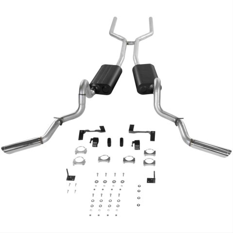 Flowmaster American Thunder Exhaust Systems for 1964-1972 EL CAMINO, 1971-1972 SPRINT - 17120 System, Thunder, Dual, Header-Back, Split Side Exits, 2.5 in. Dia., w/H-Pipe and Mufflers, Steel, Aluminized, Chevy, GMC, Kit