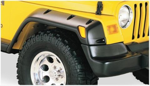 Bushwacker Pocket-Style Fender Flares 10913-07 Flares, Pocket Style, Euro Rubicon® Conversion, Front, Rear, Black, Dura-Flex, Jeep, Set of 4