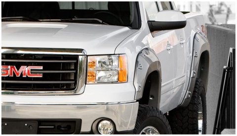 Bushwacker BOSS Pocket-Style Fender Flares 40089-02 Flares, Pocket Style, Front, Black, Dura-Flex Thermoplastic, GMC, Pair
