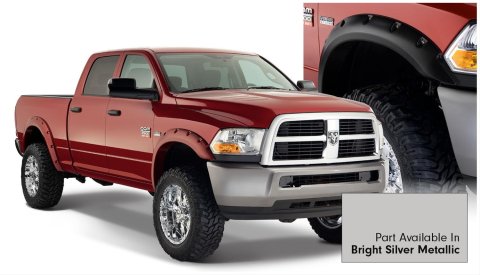 Bushwacker Color-Matching Pocket Style Fender Flares for 2016-2018 2500, 3500 - 50919-55 Flares, Style, Front/Rear, Dura-Flex Thermoplastic, Bright Silver Metallic, Ram, Set of 4