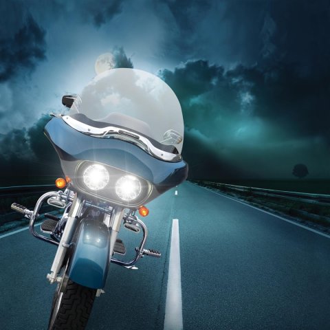 J. W. Speaker 8692 Adaptive 2 LED Headlights 555141 Headlights, LED, Round, Clear Lens, Gray Housing, Chrome Inner Bezel, 5.750 in. Diameter, Harley-Davidson®, Pair