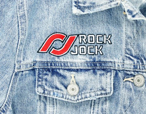 Rock Jock Jackets & Vests RJ-714000-XL Jean Jacket w/ embroidered logos front and back. Blue, women's XL.
