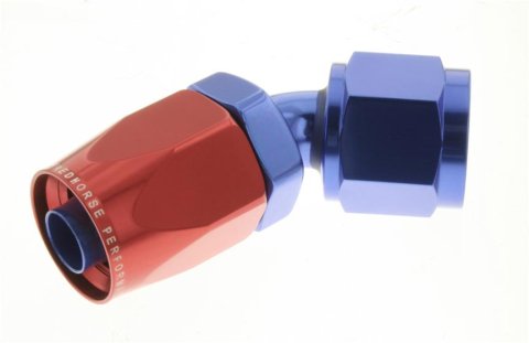 Redhorse Performance 6000 Series Non-Swivel Seal Hose Ends 6045-04-1 Ends, Series, Seal, -4 AN Female Threads, Reusable non-swivel, 45 degree, -4 AN Hose, Aluminum, Red/Blue Anodized, Each