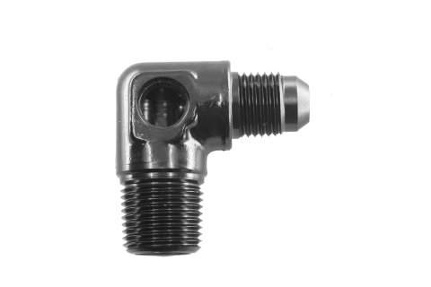Redhorse Performance 8228 Series Gauge Adapters 8228-06-04-2 Fitting, Pressure Adapter, 90 Degree, Aluminum, Black Anodized, -6 AN Male, 1/4 in. NPT Male, 1/8 in. NPT Female, Each