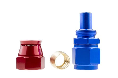 Redhorse Performance 1200 Series Reuseable PTFE Hose Ends 1200-06-1 Ends, Series, Reuseable, PTFE, -6 AN Female Threads, Reusable swivel, Straight, -6 AN Hose, Aluminum, Red/Blue Anodized, Each