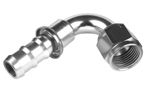 Redhorse Performance 2000 Series Push-Lock Hose Ends 2120-06-5 Ends, Series, Push Lock, -6 AN Female Threads, Socketless barb, 120 degree, -6 AN Hose, Aluminum, Clear Anodized, Each