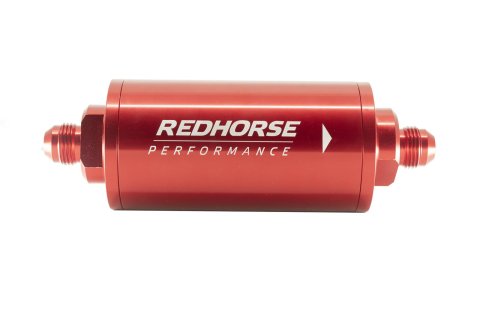 Redhorse Performance 4651 Series 40 Microns Fuel Filter with -6 AN Inlet Size 4651-06-3 Filter, Inline Mount, Aluminum, Red Anodized, Microns, Male Inlet/Outlet, Each