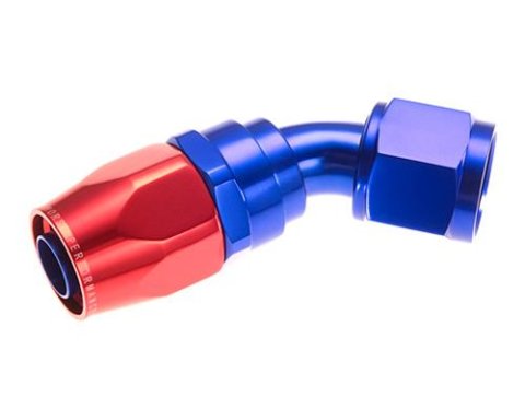 Redhorse Performance 1000 Series Swivel Seal Hose Ends 1045-04-1 Ends, Series, Seal, -4 AN Female Threads, Reusable swivel, 45 degree, -4 AN Hose, Aluminum, Red/Blue Anodized, Each