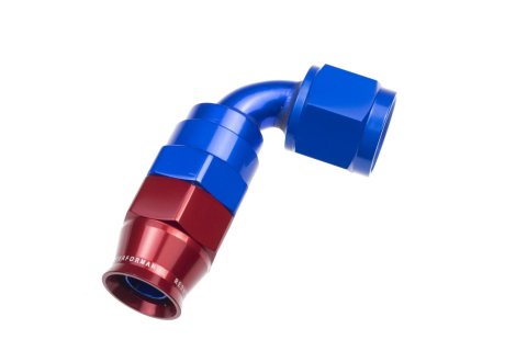 Redhorse Performance 1200 Series Reuseable PTFE Hose Ends 1290-06-1 Ends, Series, Reuseable, PTFE, -6 AN Female Threads, Reusable swivel, 90 degree, -6 AN Hose, Aluminum, Red/Blue Anodized, Each