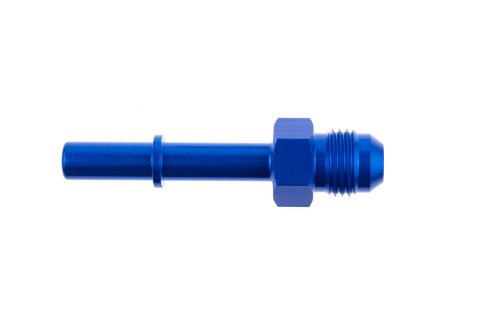 Redhorse Performance 811 Series Push On EFI Fittings 811-06-06-1 Fuel Rail Fitting, Aluminum, Blue Anodized, 3/8 in. Male Spring Lock to -6 AN Male Threads, Each