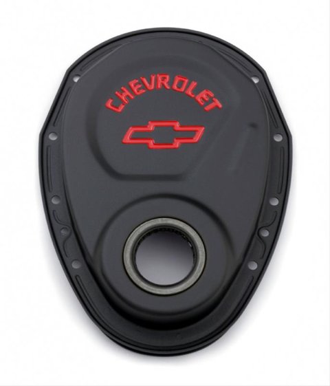 Proform Chevy Bowtie Timing Chain Covers 141-753 Cover, 1-Piece, Steel, Black, Chevrolet and Emblems, Chevy, Small Block, Each