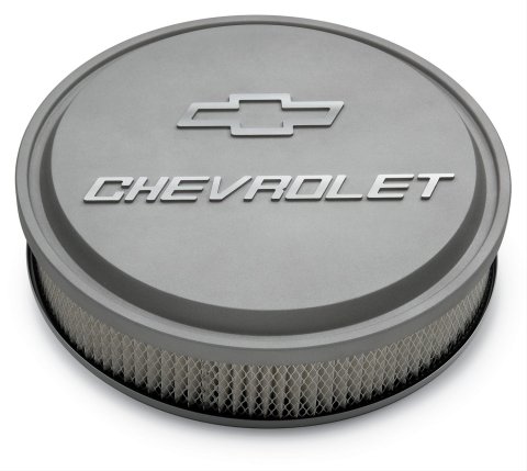 Proform GM Licensed Chevrolet Slant-Edge Air Cleaners 141-832 Cleaners, Slant-Edge, Round, Dropped Base, Gray Crinkle, Logo Top, 14 in. Diameter, 3 in. Filter Height, Each