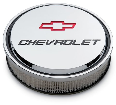Proform GM Licensed Chevrolet Slant-Edge Air Cleaners 141-835 Cleaners, Slant-Edge, Round, Dropped Base, Chrome, Logo Top, 14 in. Diameter, 3 in. Filter Height, Each