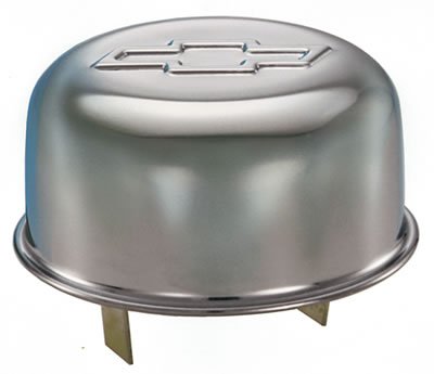 Proform Air Breather Caps for Chevrolet 141-617 Valve Cover Breather, Push-On, Round, Steel, Chrome, Bowtie Emblem, Each